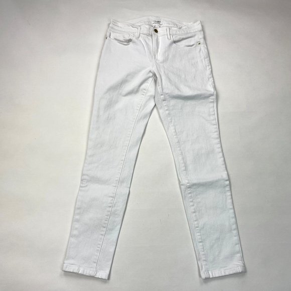 Frame Boyfriend Jeans Le Garcon Women 25‎ EUC Stretch Cotton 5 Pockets White - Picture 1 of 14